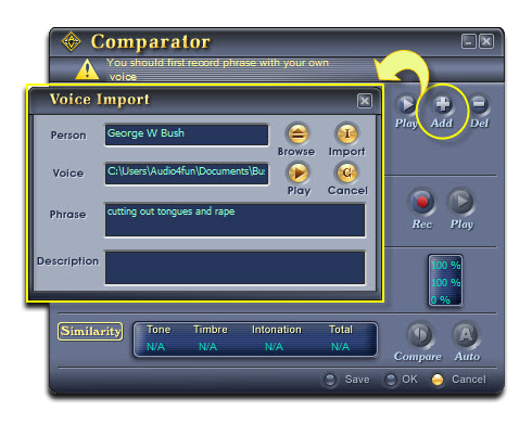 Import the George Bush's sample voice into Comparator